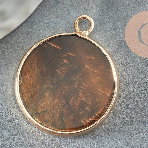 Pendentif rond oeil de tigre naturel,pendentif rond,26mm, x1 g1934