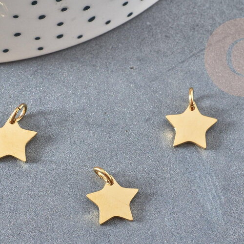 Pendentif étoile acier 304 inoxydable dore 12mm, x2 (g2640)