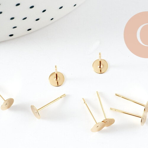 Clous-puces oreille avec plateau acier inoxydable 304 doré 5mm, x10 (g9727)