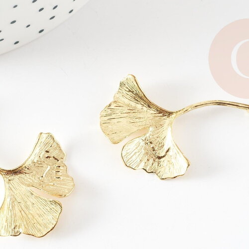 Pendentif feuille ginkgo laiton brut 43mm, breloque laiton brut pour création bijou nature x1 (g9266)