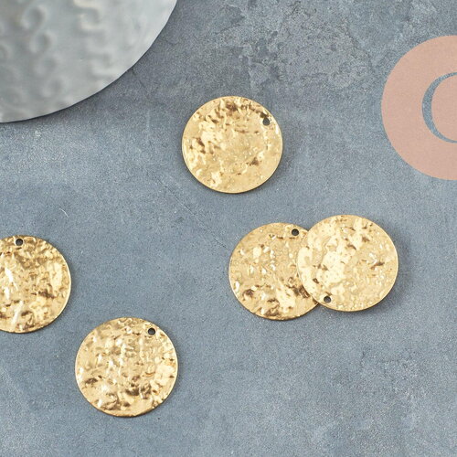 Pendentif médaille ronde martelée laiton brut 20mm, x5 (g0517)