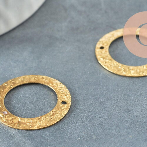 Pendentif médaille cercle martelée laiton brut, apprêt doré, sans nickel,médaille dorée, médaille ronde,21mm, x2 (g1839)