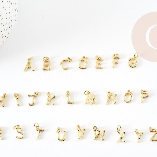 Breloque lettre bambou laiton doré 12mm, x1 (g9173)