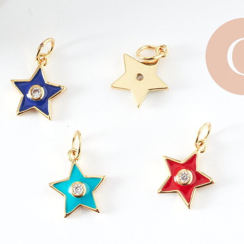 Pendentif étoile laiton doré émaillé et zircon 12x10.5mm, x1 (g3576)