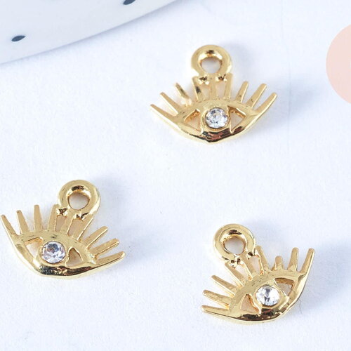 Breloque oeil protecteur zamac doré 18k cristal zircon 10mm, x1 (g5463)