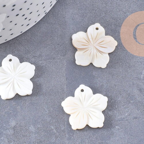 Pendentif fleur pensée nacre blanche naturelle 22.5mm, x2 (g10228)