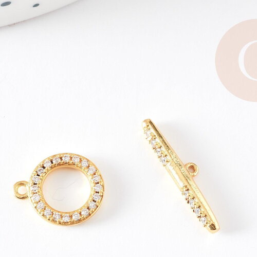 Fermoir t laiton doré 18k cristaux zircon 14mm, x1 (g5319)