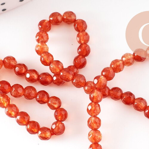 Perle agate orange foncé, pierre naturelle, jade naturel, perle facette agate,4mm,fil de 37cm, x1 (g2931)