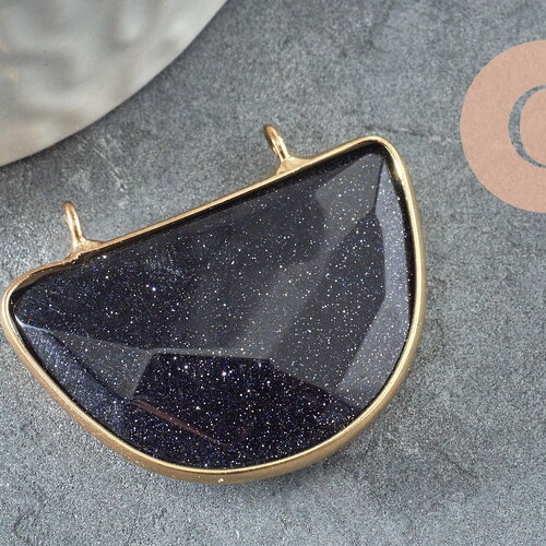 Pendentif demi-lune goldstone de synthèse laiton doré 32mm,creation pierre soleil, x1 g0729