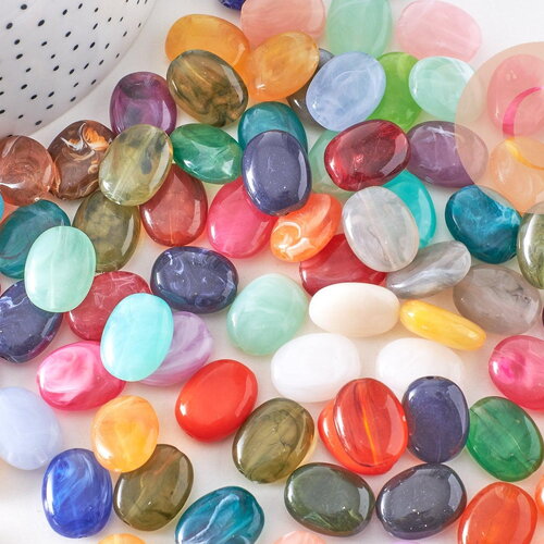 Perle ovale plate acrylique imitation pierre 19x15mm, x10 (g10489)