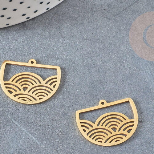 Pendentif demi-cercle vagues acier 201 inoxydable doré 24mm, création bijoux japon, x1 g6121