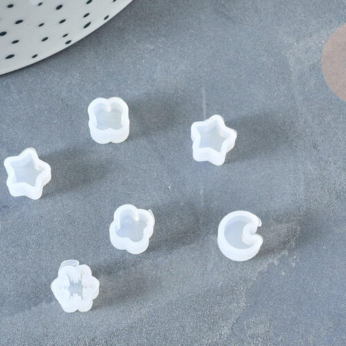 Moules petits en silicone lune, fleur, étoile 8~8,5mm, pour réaliser des bijoux avec inclusion en résine, x2 g8329
