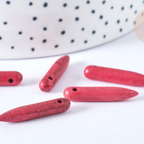 Perle pointe howlite rouge fuchsia 20-25mm,perle pierre naturelle ,x10 g7428