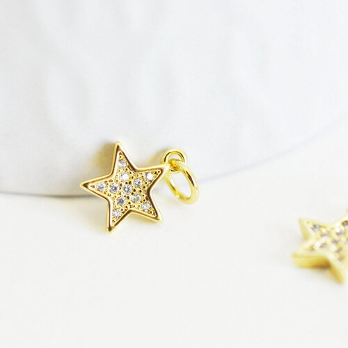 Pendentif étoile doré cristal zircon, pendentif doré,porte-bonheur,laiton dore,bijou constellation,création bijoux,11.5mm, x1 g4062