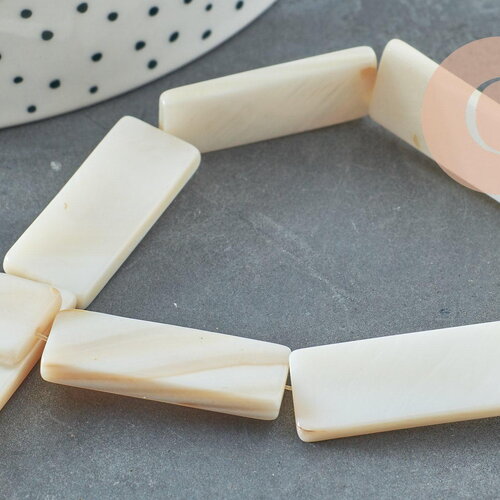 Perle rectangle nacre blanche naturelle 28mm,x1 fil de 25cm (g0652)