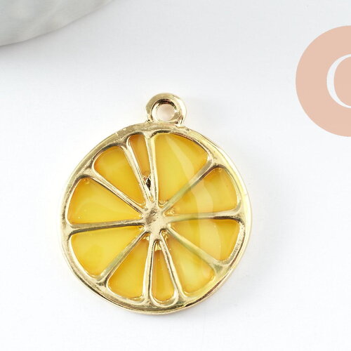 Pendentif citron agrume en zamac doré jaune 26.5mm, x2 (g5312)