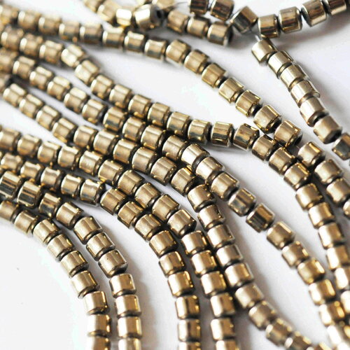 Perles en hématite dorée 3.5mm, perle colonne pierre, fil de 120 perles, x1 (g4429)