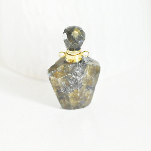 Pendentif bouteille parfum labradorite naturelle, pendentif pierre naturelle,pendentif collier labradorite naturel,37mm, x1,g3019