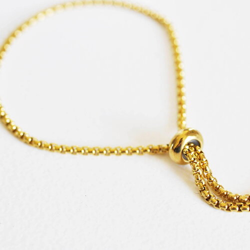 Bracelet maille rollo réglable fermoir coulissant acier inoxydable 304 doré 14k 24cm, x1 (g0188)