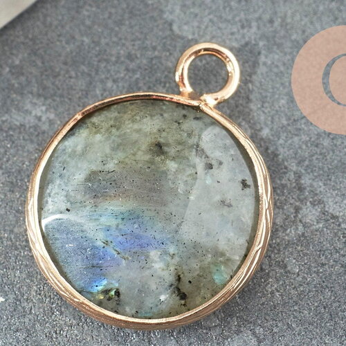 Pendentif rond labradorite naturelle 20mm,pendentif pierre naturelle pour création de bijoux, x1 - g1013