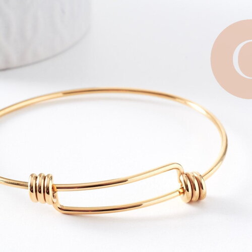 Bracelet réglable jonc lisse acier 304 inoxydable doré 63-65mm, x1 (g2915)