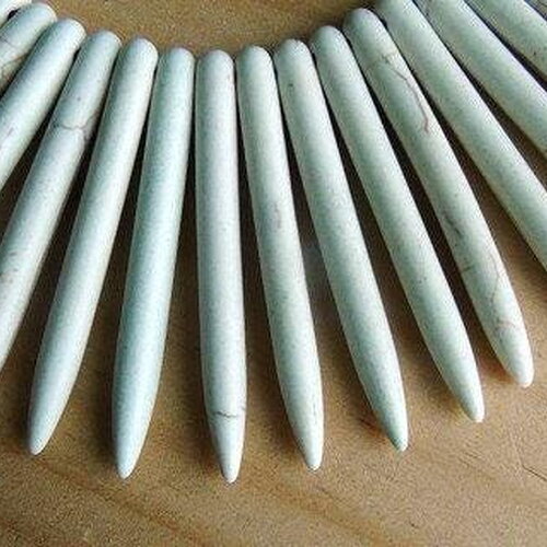 Perle pointe howlite blanche naturelle 24-54mm, création bijoux fantaisie le fil de 95 perles-g0086