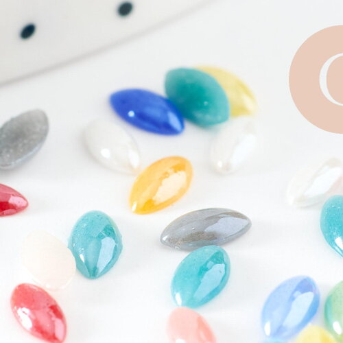Cabochon dôme marquise porcelaine irisée, cabochons, porcelaine, fait main,6mmx3mm, x20 g2280