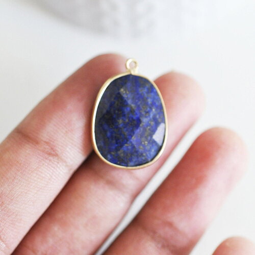 Pendentif oval lapis lazulis, facetté,pendentif bijou pierre naturelle, pendentif pierre naturelle,lapis lazulis naturel, x1, g2809