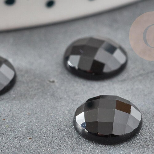 Cabochon rond agate noire facetté, agate naturelle, cabochon pierre, 10mm, x1 g6692