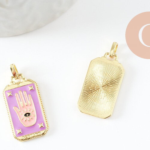 Pendentif rectangle mystique laiton doré 18k 26mm, création de bijoux mystiques, x1 (g10048)
