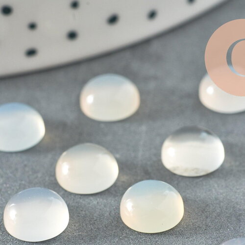 Cabochon rond agate naturelle blanche 8mm, cabochon rond en pierre naturelle, x1 (g10031)