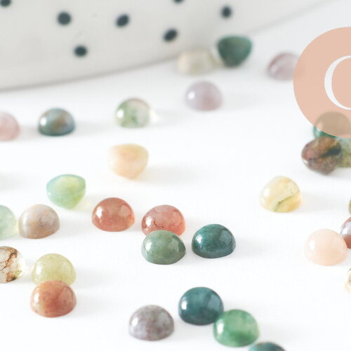 Cabochon rond agate indienne naturelle 4mm, cabochon rond en pierre naturelle, x1 (g10030)