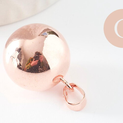 Pendentif rond bola harmonie carillon laiton or rose 24mm, création bijoux grossesse, x1 (g9457)