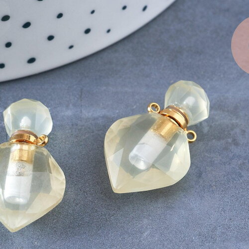Pendentif bouteille parfum quartz citron naturel 27.5mm, pendentif pierre naturelle, collier,pendentif quartz jaune, x1 g6768