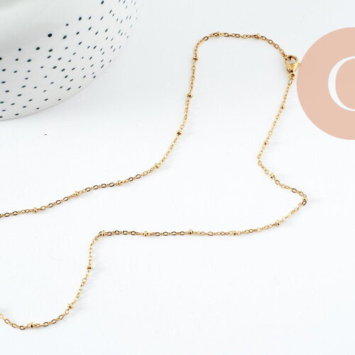 Chaine complète acier inoxydable dorée satellite 1.5mm-45cm,chaine avec fermoir sans nickel x1 g9674
