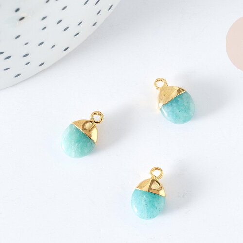 Pendentif goutte amazonite naturelle argent 925 doré 18k 20mm, x1, g7720