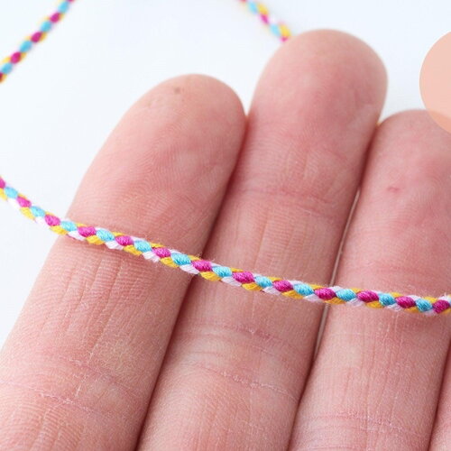 Cordon tressé blanc rose bleu 2mm, cordon pour bijoux,cordon multicolore scrapbooking, x1 mètre,g5938