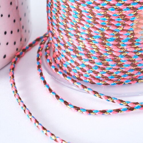 Cordon tressé bordeau bleu rose fil doré 1.5mm-2mm,cordon multicolore scrapbooking,corde décoration, x1 mètre g6933