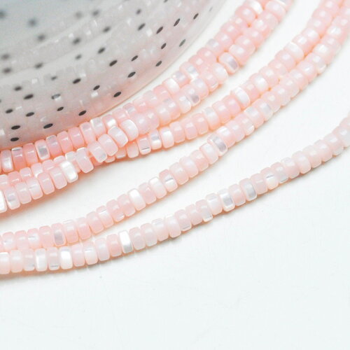 Perle nacre naturelle heishi rose pastel,tube coquillage coloré,perle coquillage, 2x4mm, le fil de 95 perles, x1 (g4474)