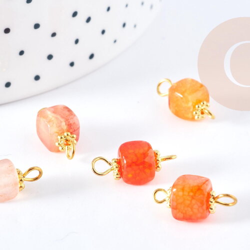 Pendentif connecteur agate naturelle teintée orange fer doré 17mm,pendentif pierre naturelle, x1 (g8642)