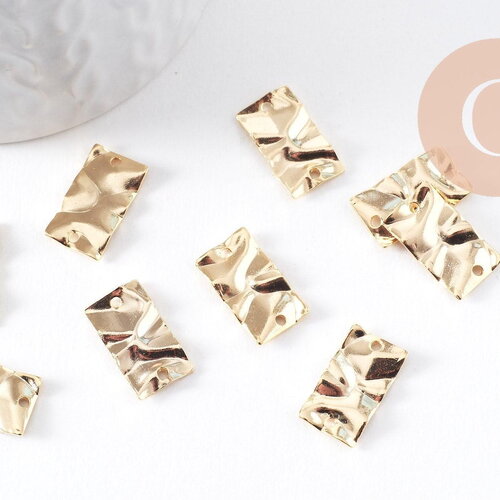 Pendentif connecteur rectangle froissé laiton doré 24k 17mm, x2 (g10383)