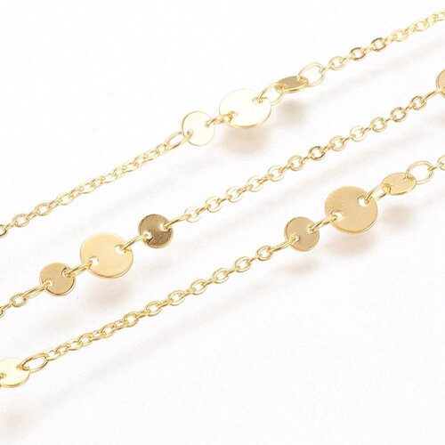 Chaine dorée 18 carats pastilles, fournitures créatives, chaine doree fantaisie pour création bijoux, 1 metre,2x1.5mm g5447