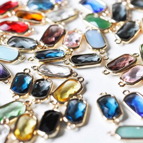 Pendentif connecteur rectangle doré cristal laiton doré 19mm,pendentif cristal, pendentif doré,cristal coloré,création bijoux,19mm g6587