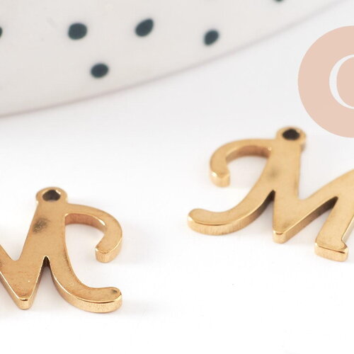 Pendentif lettre initiale m majuscule acier inoxydable 201 doré sans nickel 12mm, breloque lettre alphabet prénom x1 g9381
