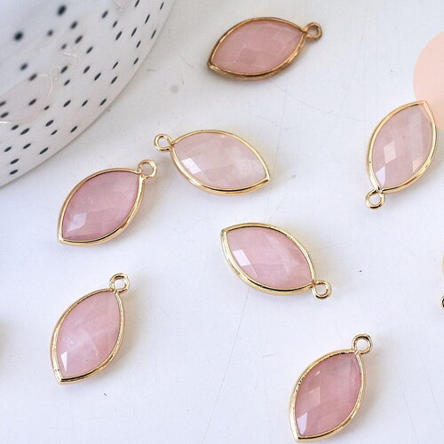 Pendentif goutte quartz rose naturel support laiton doré, pendentif pierre, création bijoux pierre naturelle, 21.5mm, x1 g5591