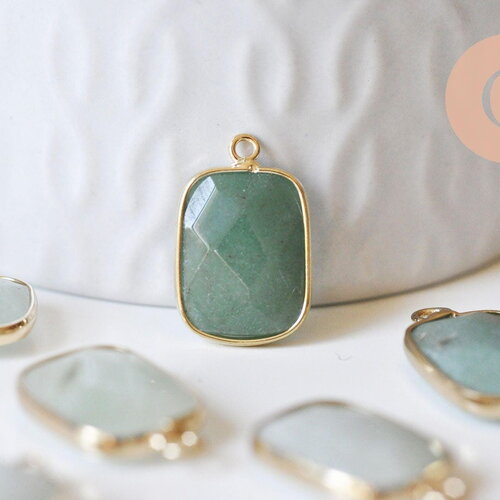 Pendentif rectangle aventurine verte naturelle laiton doré 22mm,pierre naturelle,pendentif aventurine naturelle, x1 g5627