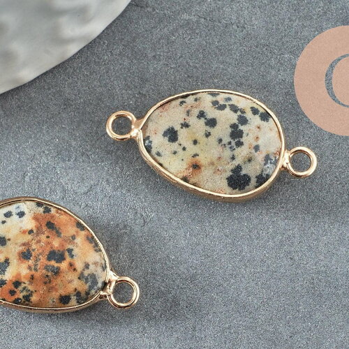 Pendentif connecteur jaspe dalmatien naturel laiton doré 27.5mm,x1 (g0744)