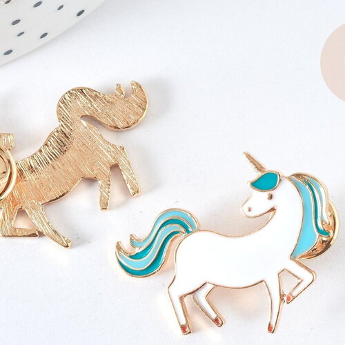 Pin's licorne bleue zamac doré émail bleu et blanc 29mm, x1 (g7349)