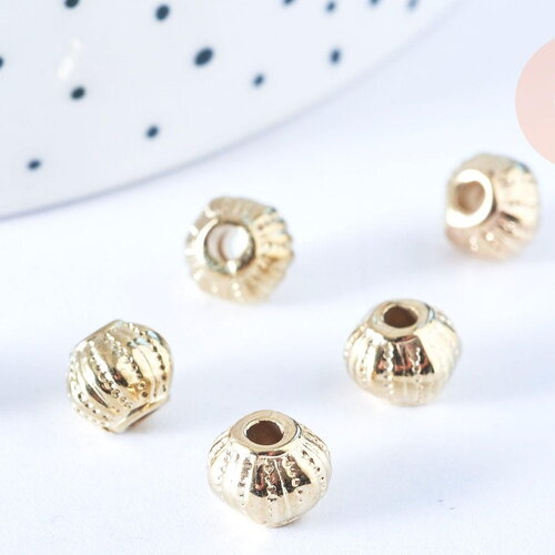 Perle rondelle gravée en plastique doré 8mm , perle plastique doré, x50 perles (g6432)