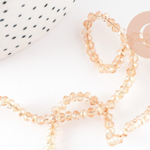 Perles toupies cristal orange transparent irisé 3.5x2.5mm, fil 25cm, x1 (g8595)